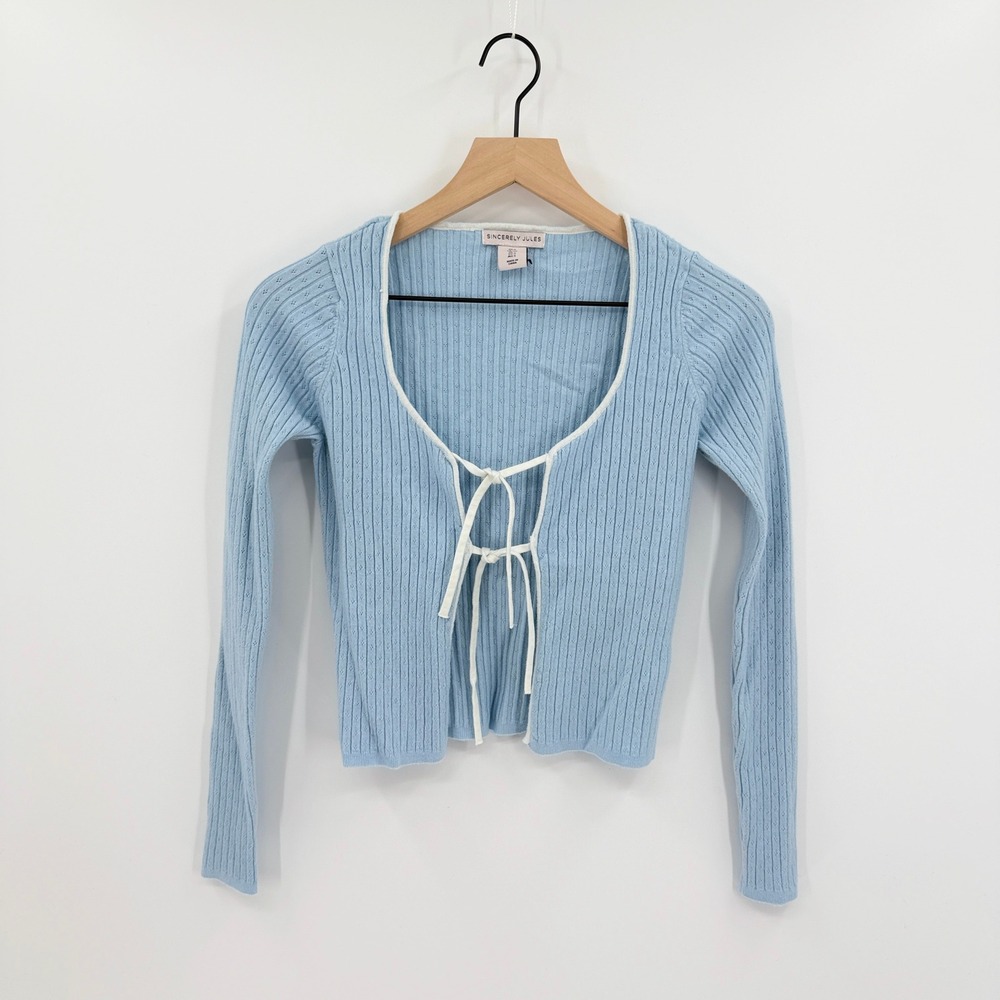 Sincerely Jules Tie Front Cardigan Size S Pointelle Knit Coquette Balletcore